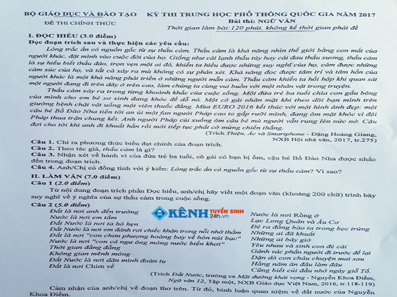 Cơn Sóng "Thấu Cảm " Trong Đề Thi Ngữ Văn THPT 2017